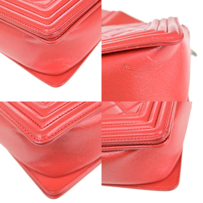 Chanel Red Leather Boy Flap Bag With Strap