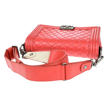 Chanel Red Leather Boy Flap Bag With Strap