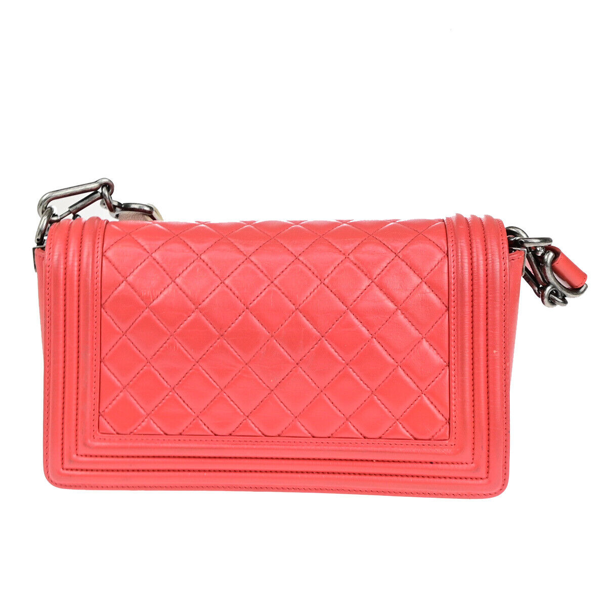 Chanel Red Leather Boy Flap Bag With Strap