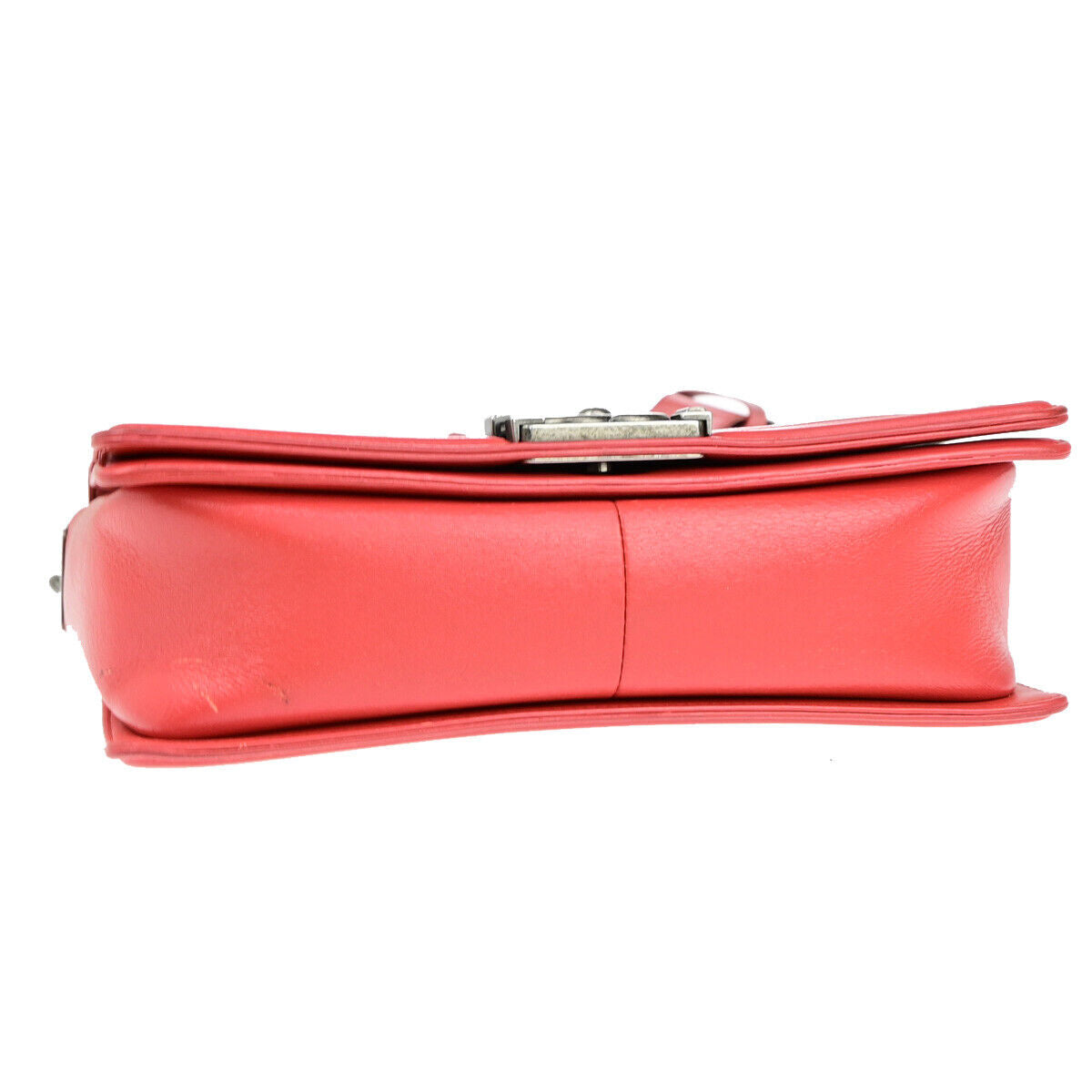 Chanel Red Leather Boy Flap Bag With Strap