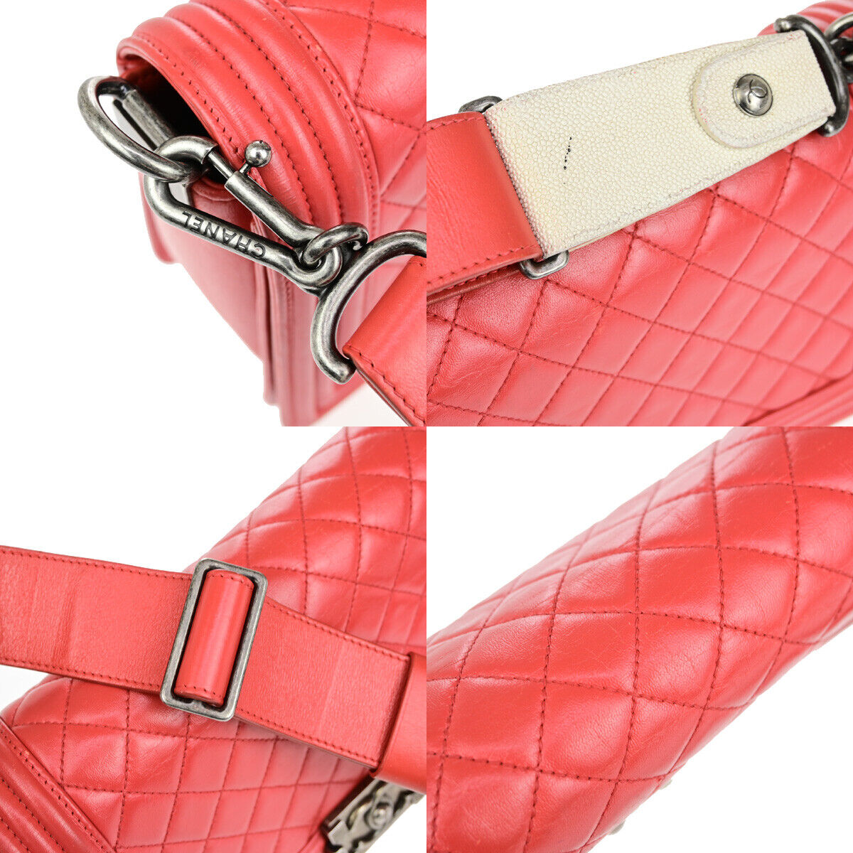 Chanel Red Leather Boy Flap Bag With Strap