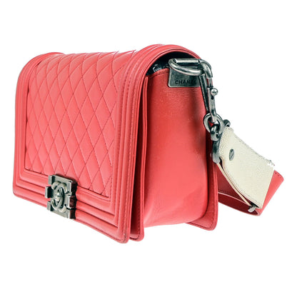 Chanel Red Leather Boy Flap Bag With Strap