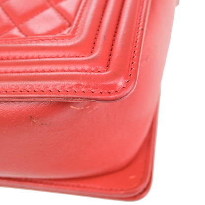 Chanel Red Leather Boy Flap Bag With Strap