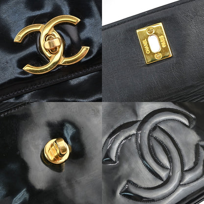 Chanel Black Patent_leather Logo Chain Shoulder Bag