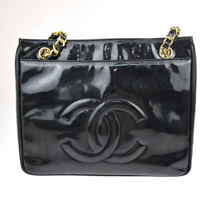 Chanel Black Patent_leather Logo Chain Shoulder Bag