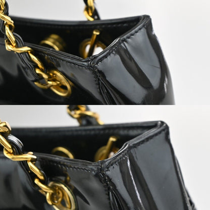 Chanel Black Patent_leather Logo Chain Shoulder Bag