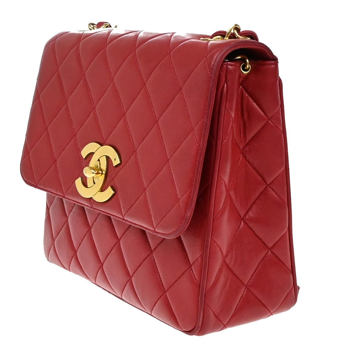 Chanel Red Leather Vintage Cc Flap Shoulder Bag