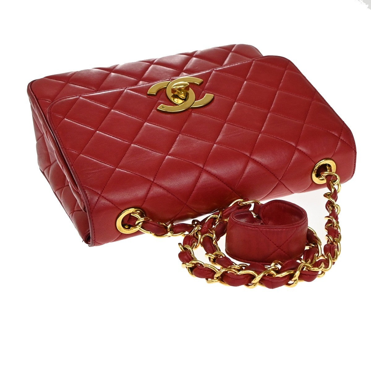 Chanel Red Leather Vintage Cc Flap Shoulder Bag