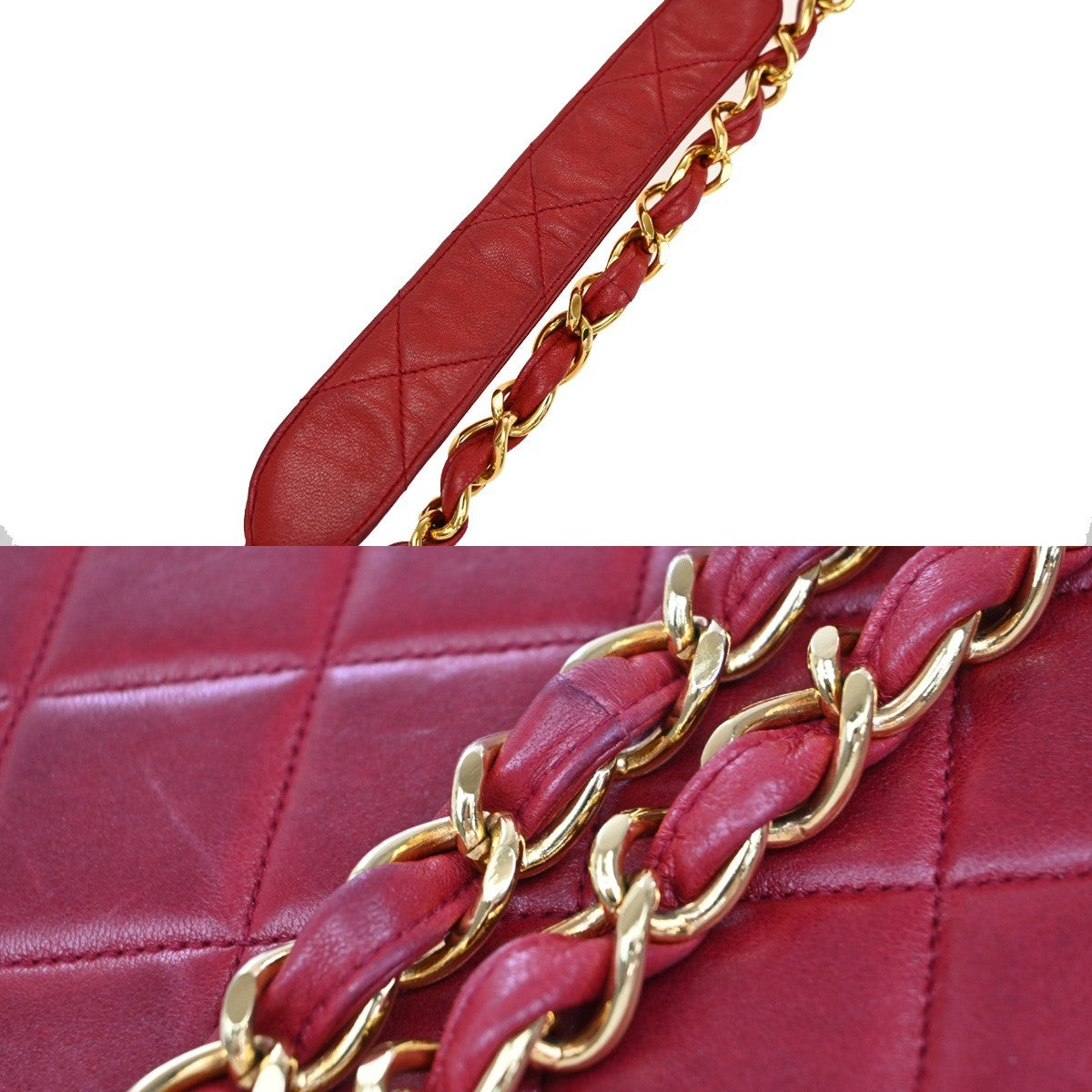 Chanel Red Leather Vintage Cc Flap Shoulder Bag