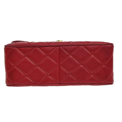 Chanel Red Leather Vintage Cc Flap Shoulder Bag