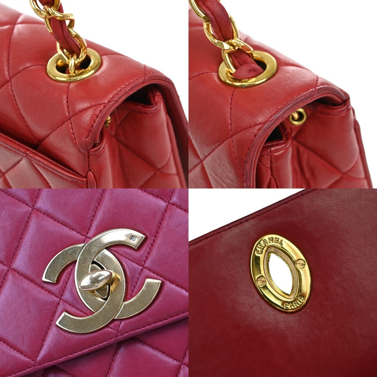 Chanel Red Leather Vintage Cc Flap Shoulder Bag