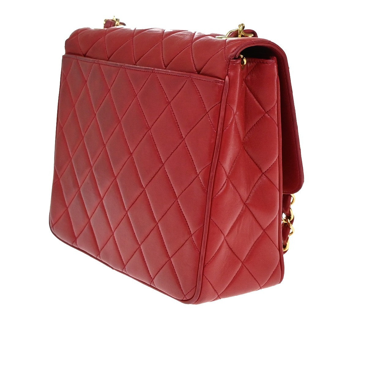 Chanel Red Leather Vintage Cc Flap Shoulder Bag