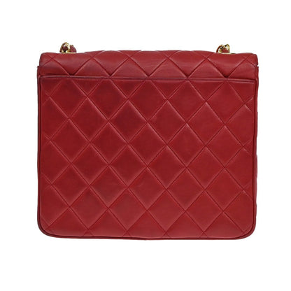 Chanel Red Leather Vintage Cc Flap Shoulder Bag