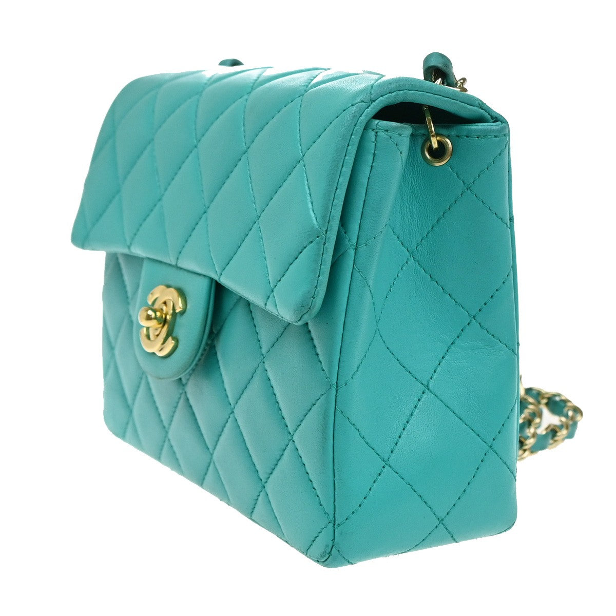 Chanel Blue Leather Vintage Square Classic Single Flap Bag