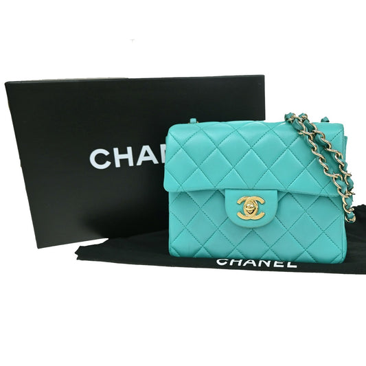 Chanel Blue Leather Vintage Square Classic Single Flap Bag