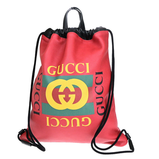 Gucci Red Leather Gg Marmont Drawstring Backpack