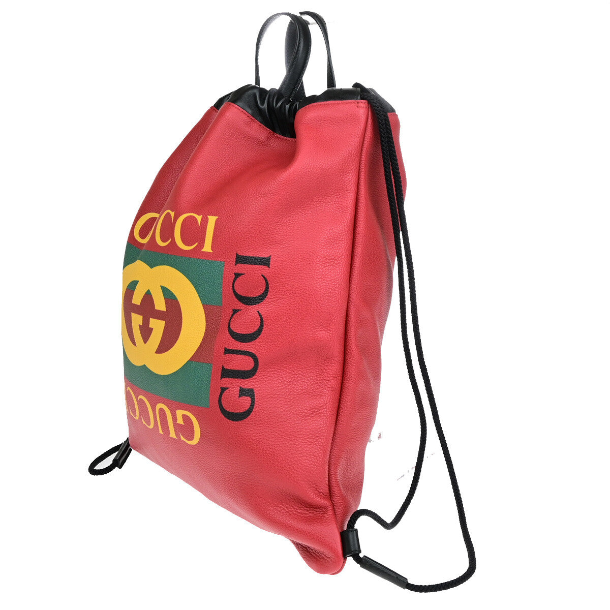 Gucci Red Leather Gg Marmont Drawstring Backpack