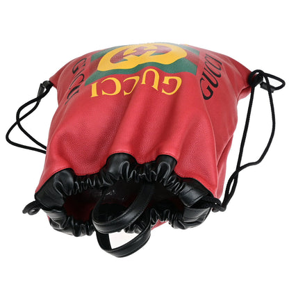 Gucci Red Leather Gg Marmont Drawstring Backpack