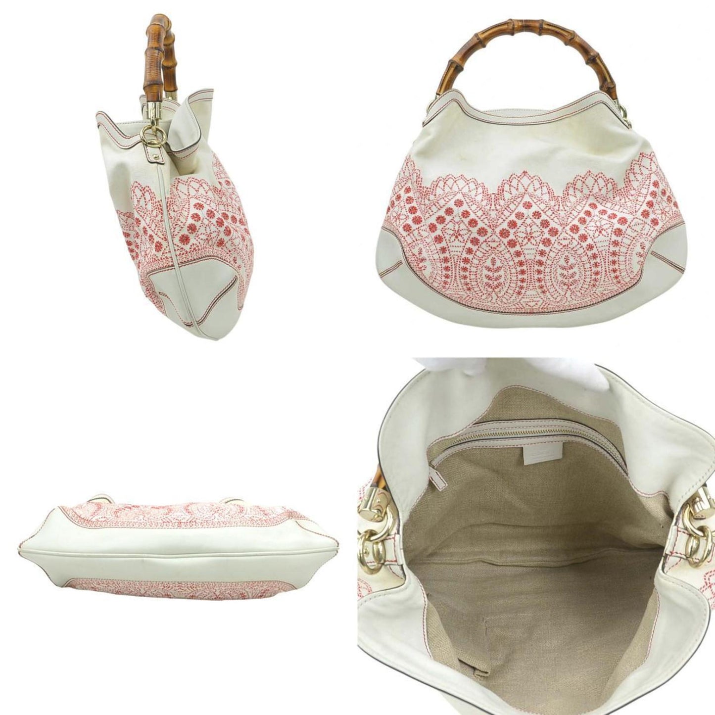 Gucci White Canvas, Leather Bamboo
