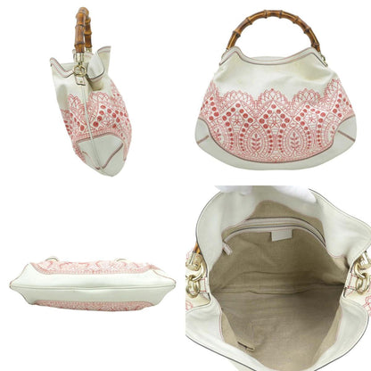 Gucci White Canvas, Leather Bamboo