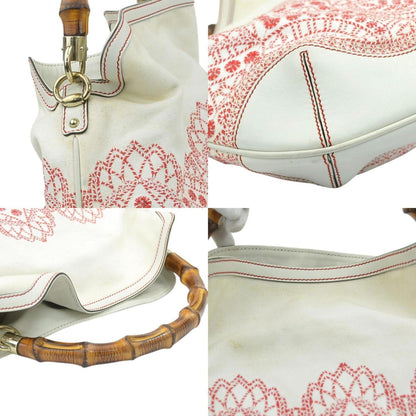 Gucci White Canvas, Leather Bamboo