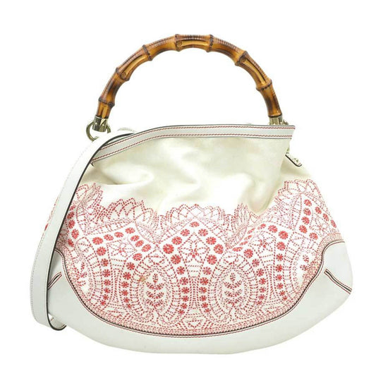 Gucci White Canvas, Leather Bamboo