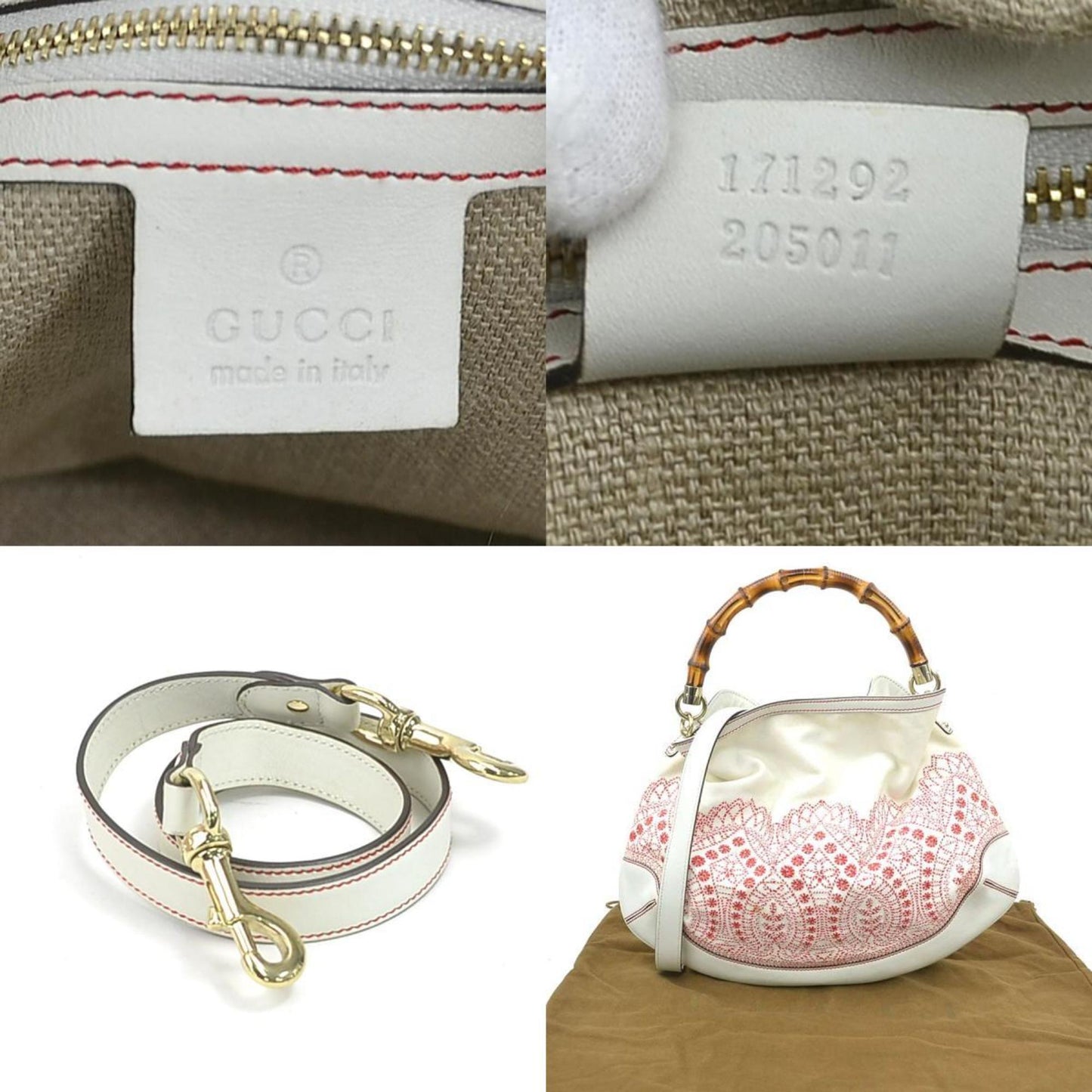 Gucci White Canvas, Leather Bamboo