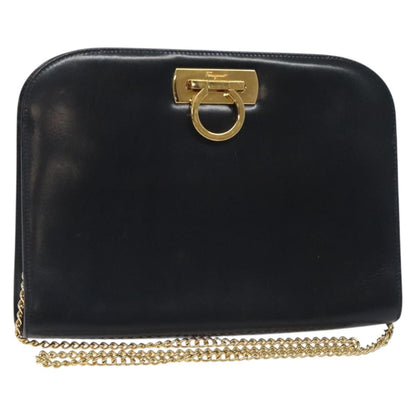 Salvatore Ferragamo Black Leather Gancini
