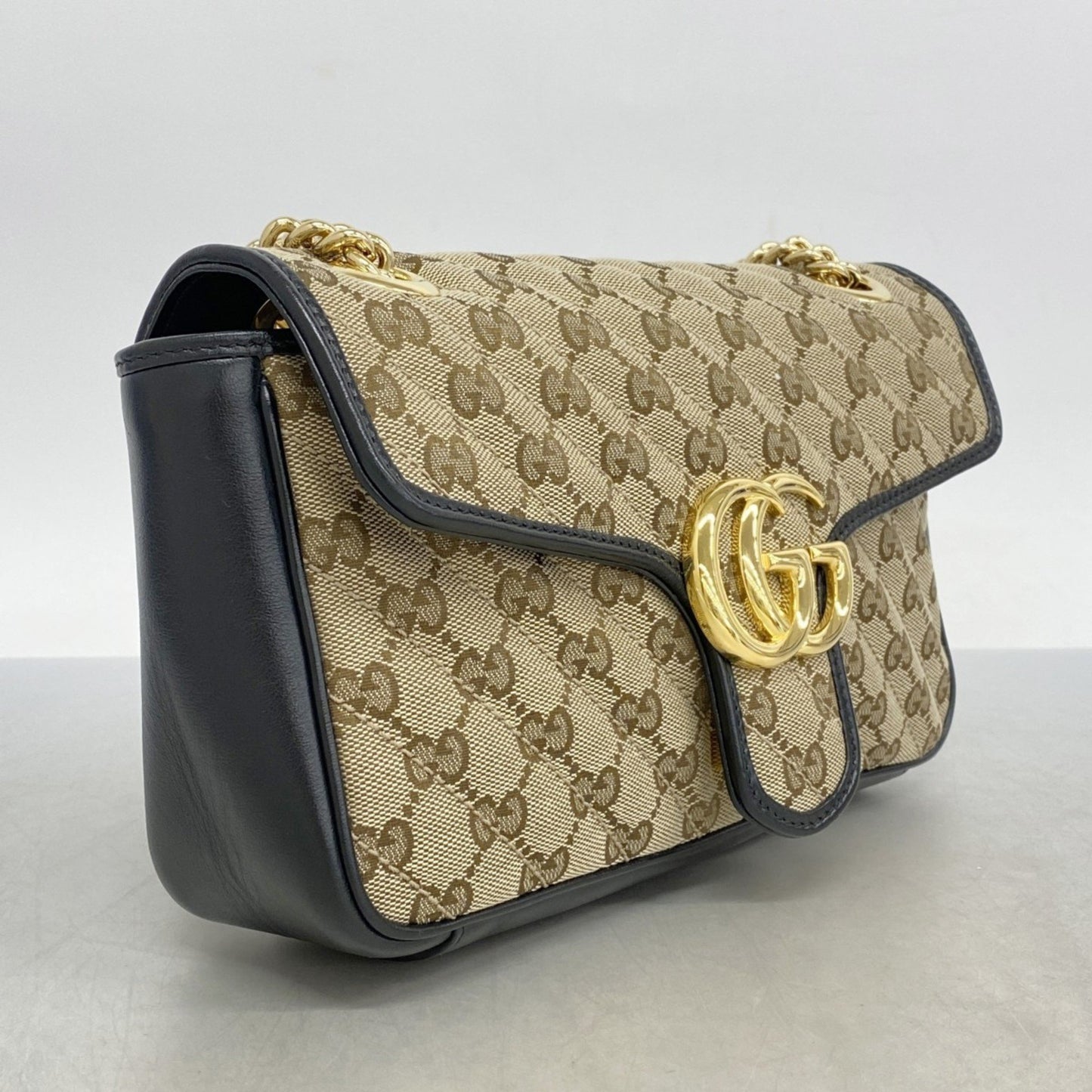 Gucci Brown Canvas, Leather Gg Marmont