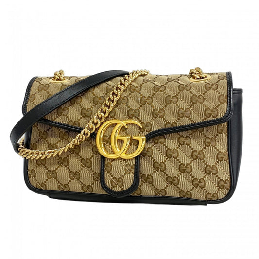 Gucci Brown Canvas, Leather Gg Marmont