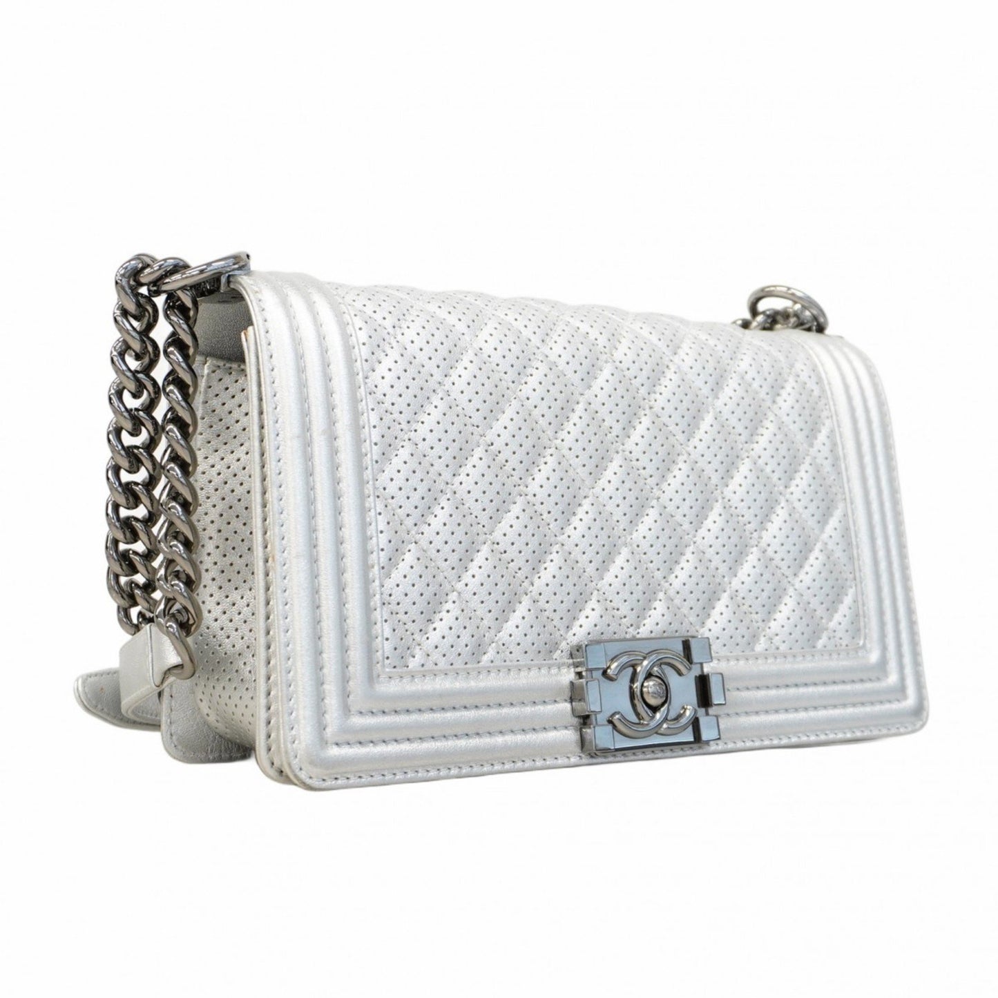 Chanel White Leather Boy