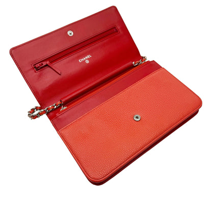 Chanel Orange Leather Wallet On Chain