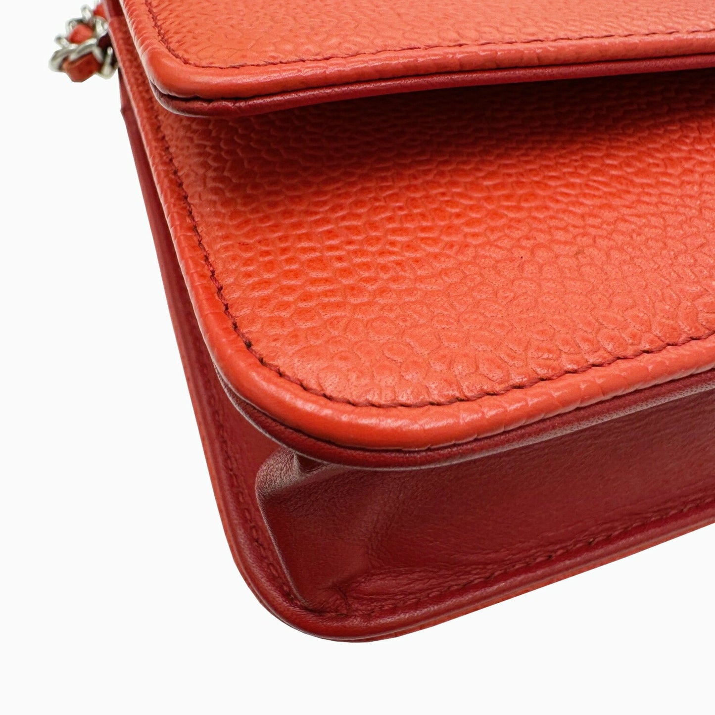Chanel Orange Leather Wallet On Chain