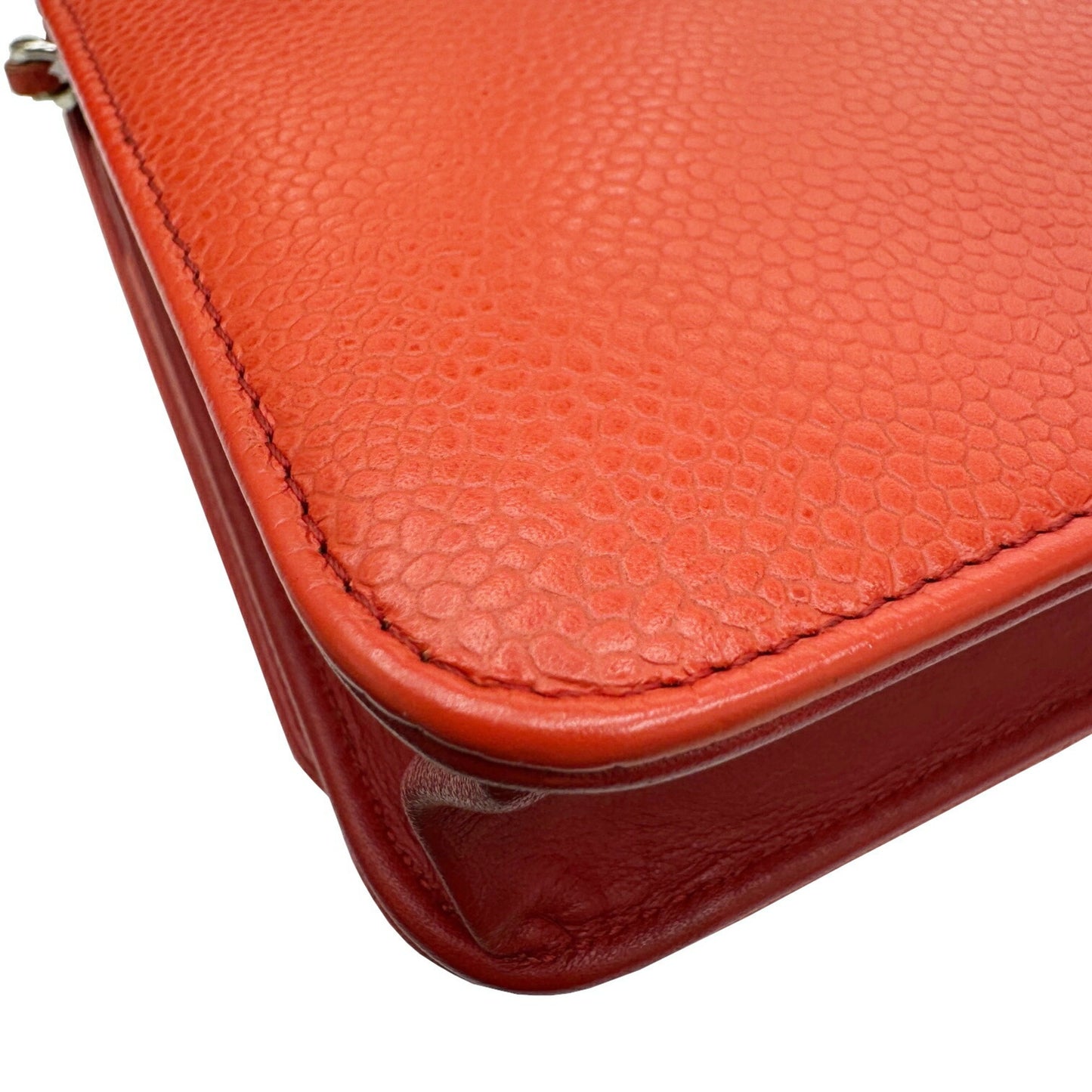 Chanel Orange Leather Wallet On Chain