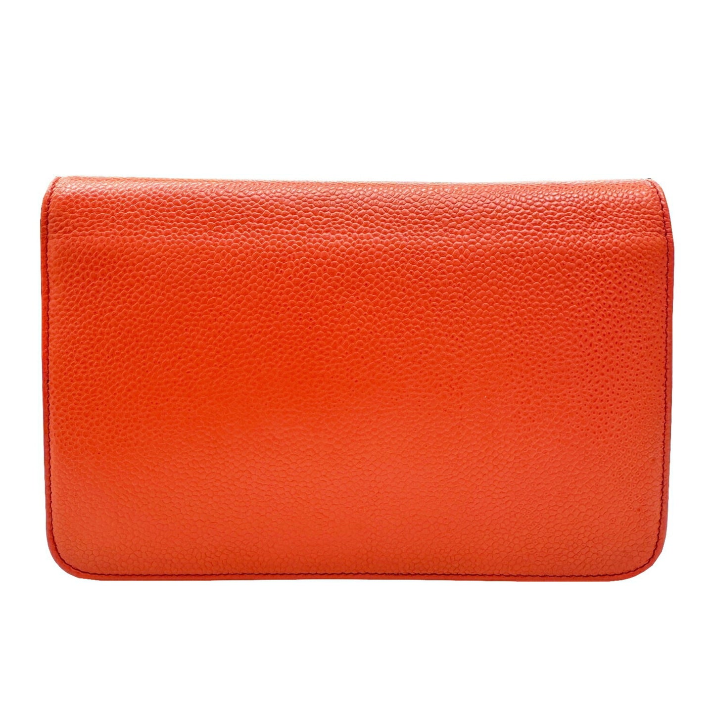 Chanel Orange Leather Wallet On Chain
