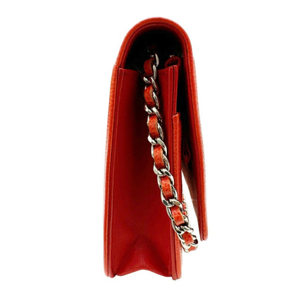 Chanel Orange Leather Wallet On Chain