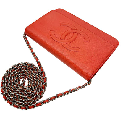 Chanel Orange Leather Wallet On Chain