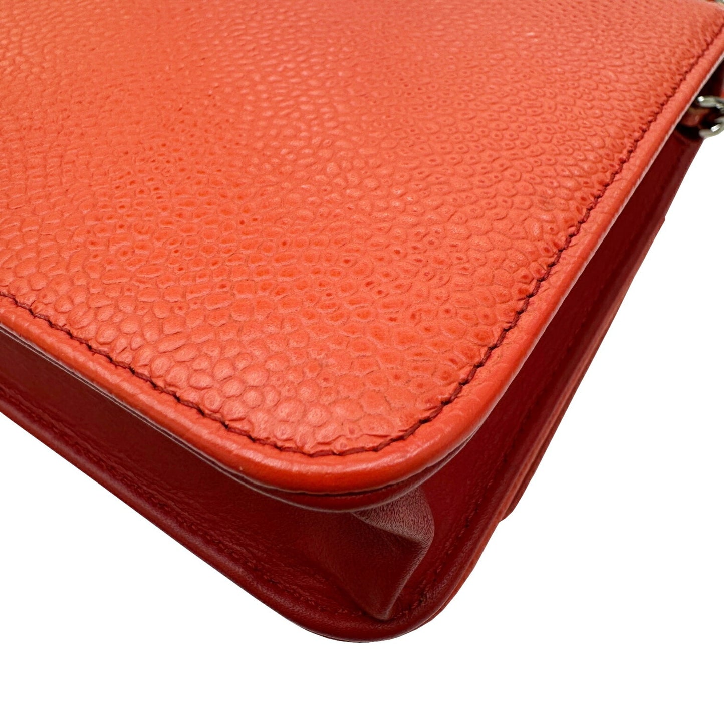 Chanel Orange Leather Wallet On Chain