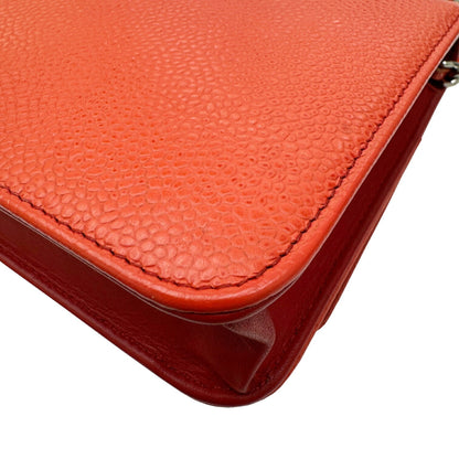 Chanel Orange Leather Wallet On Chain