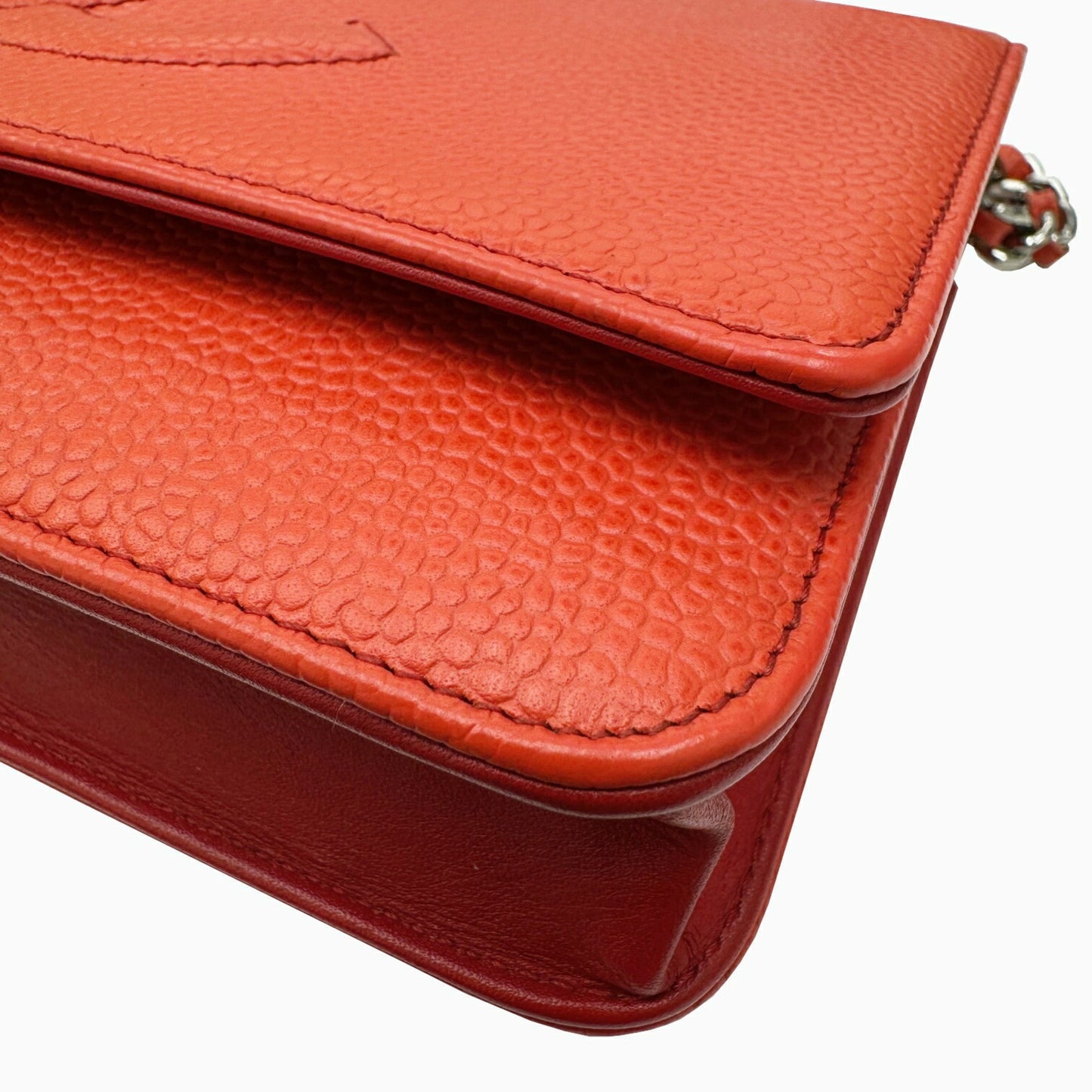 Chanel Orange Leather Wallet On Chain