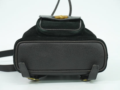 Gucci Black Suede Vintage Bamboo Backpack