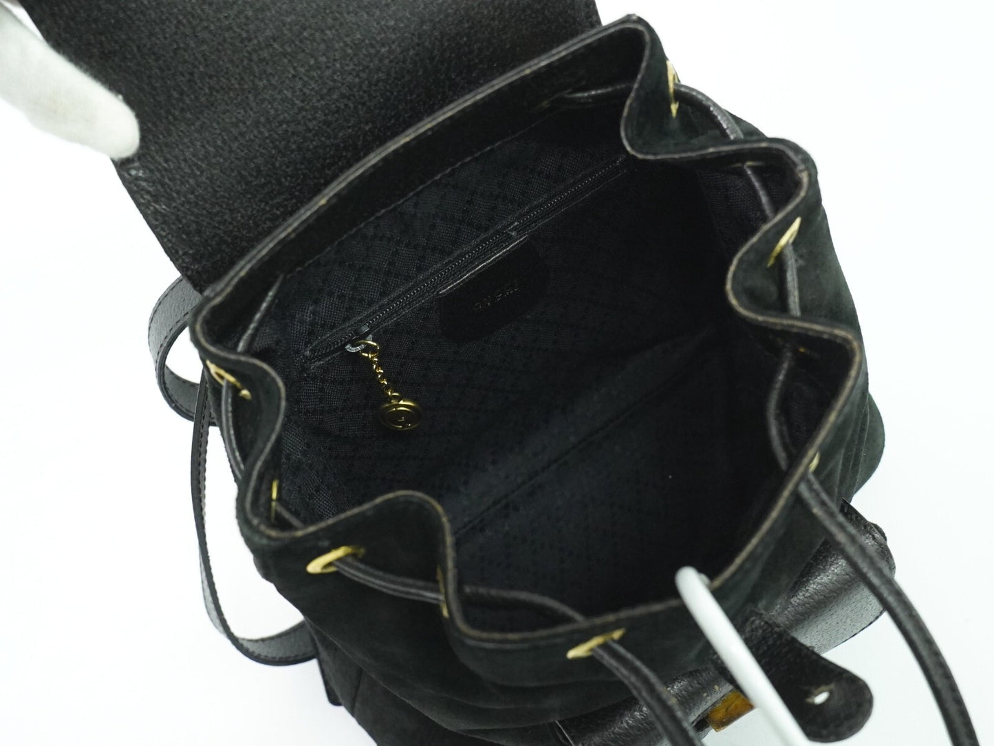 Gucci Black Suede Vintage Bamboo Backpack