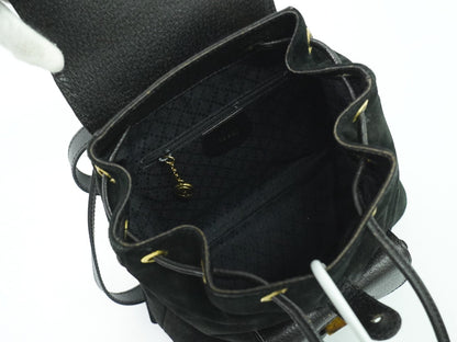 Gucci Black Suede Vintage Bamboo Backpack