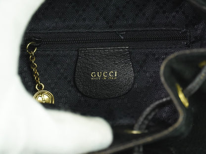 Gucci Black Suede Vintage Bamboo Backpack