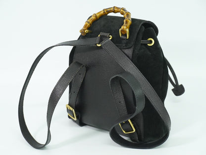 Gucci Black Suede Vintage Bamboo Backpack