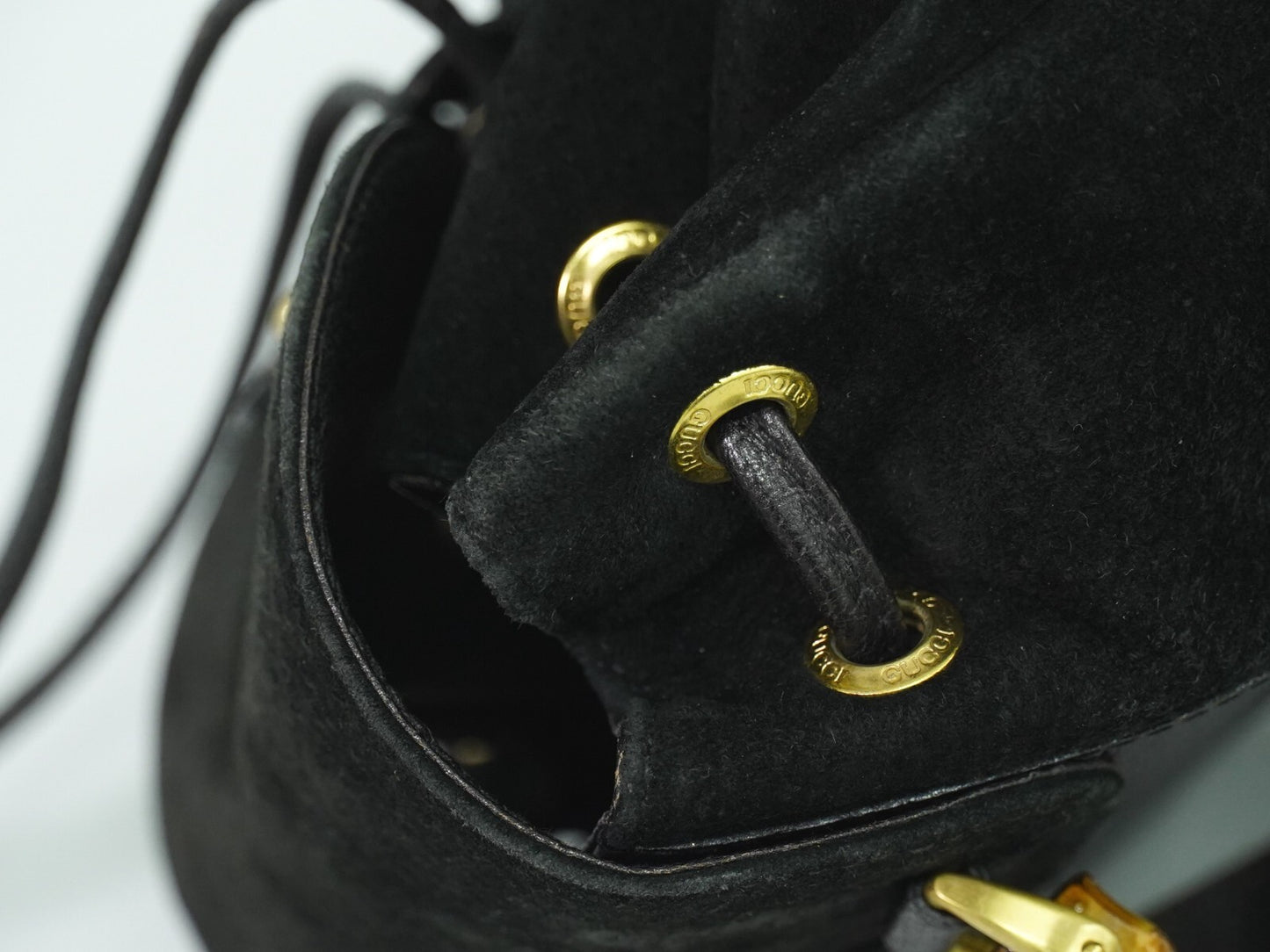Gucci Black Suede Vintage Bamboo Backpack