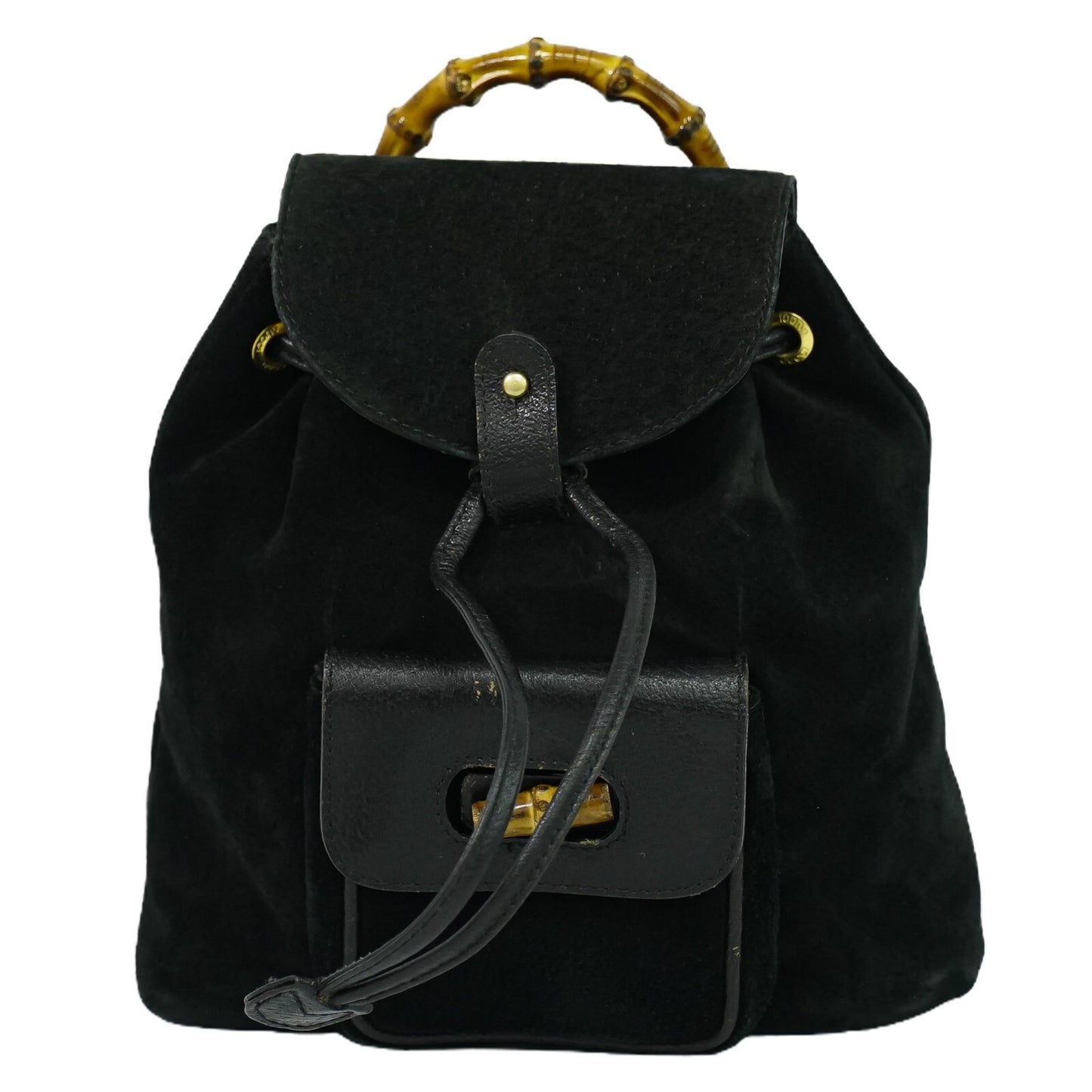 Gucci Black Suede Vintage Bamboo Backpack