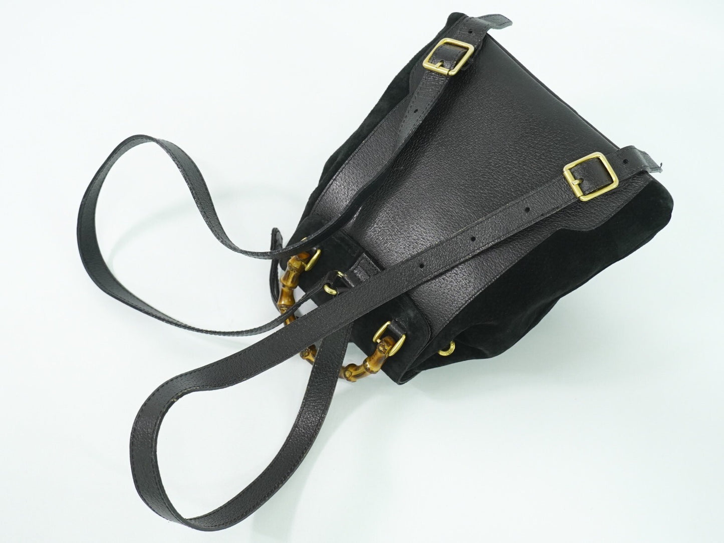 Gucci Black Suede Vintage Bamboo Backpack