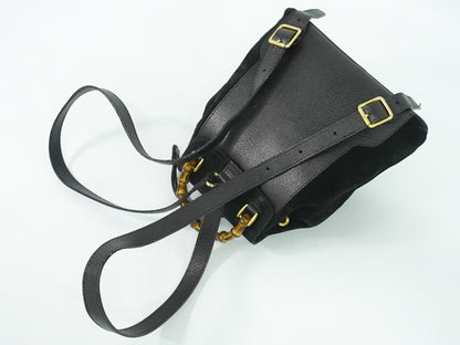 Gucci Black Suede Vintage Bamboo Backpack