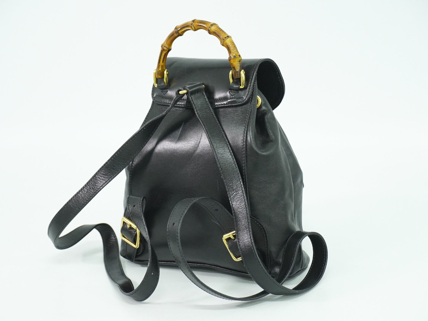 Gucci Black Leather Vintage Bamboo Backpack